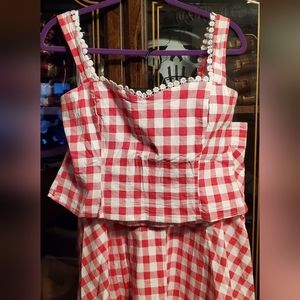 Collectif Mainline Violetta Vintage Red Gingham Top and Skirt Set